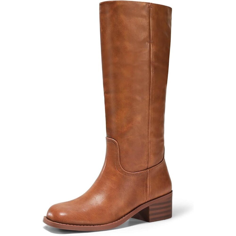 Women's Knee High Boots Square Toe Chunky Block Heel Tall Comfortable Shoes